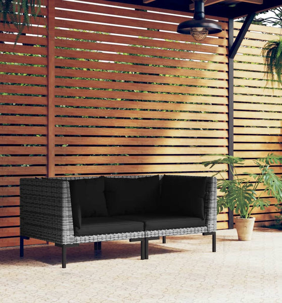 Gartensofas 2 Stk. mit Kissen Halbrundes Poly Rattan