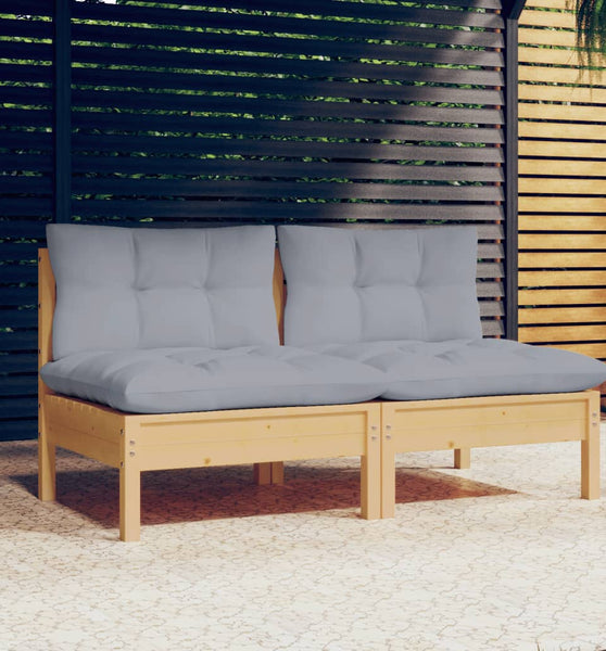 2-Sitzer-Gartensofa mit Grauen Kissen Massivholz Kiefer