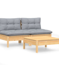 3-tlg. Garten-Lounge-Set mit Grauen Kissen Kiefernholz