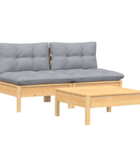 3-tlg. Garten-Lounge-Set mit Grauen Kissen Kiefernholz