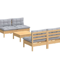 5-tlg. Garten-Lounge-Set mit Grauen Kissen Kiefernholz