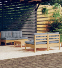 5-tlg. Garten-Lounge-Set mit Grauen Kissen Kiefernholz