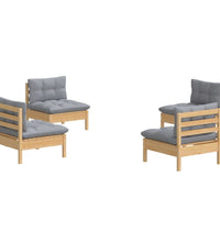 4-tlg. Garten-Lounge-Set mit Grauen Kissen Kiefernholz
