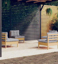 4-tlg. Garten-Lounge-Set mit Grauen Kissen Kiefernholz