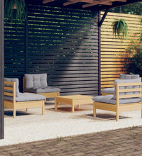 5-tlg. Garten-Lounge-Set mit Grauen Kissen Kiefernholz