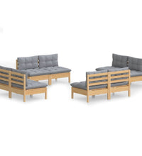 8-tlg. Garten-Lounge-Set mit Grauen Kissen Kiefernholz
