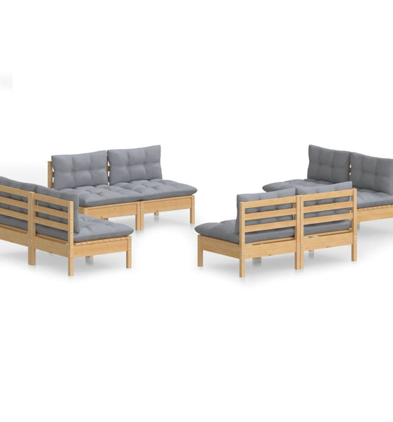 8-tlg. Garten-Lounge-Set mit Grauen Kissen Kiefernholz