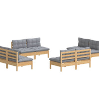 8-tlg. Garten-Lounge-Set mit Grauen Kissen Kiefernholz