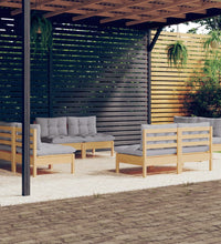 8-tlg. Garten-Lounge-Set mit Grauen Kissen Kiefernholz