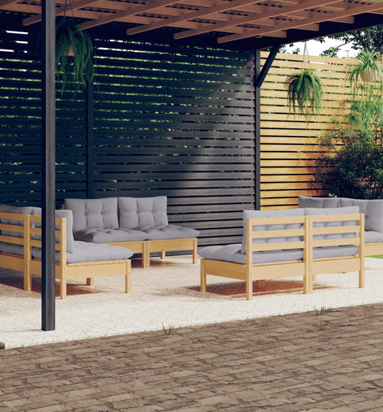 8-tlg. Garten-Lounge-Set mit Grauen Kissen Kiefernholz