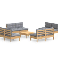 9-tlg. Garten-Lounge-Set mit Grauen Kissen Kiefernholz