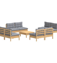 9-tlg. Garten-Lounge-Set mit Grauen Kissen Kiefernholz