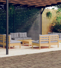 9-tlg. Garten-Lounge-Set mit Grauen Kissen Kiefernholz