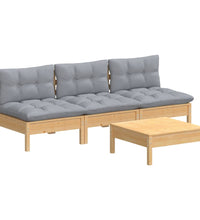 4-tlg. Garten-Lounge-Set mit Grauen Kissen Kiefernholz