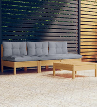 4-tlg. Garten-Lounge-Set mit Grauen Kissen Kiefernholz