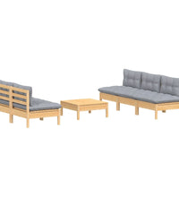 6-tlg. Garten-Lounge-Set mit Grauen Kissen Kiefernholz