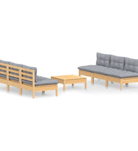 7-tlg. Garten-Lounge-Set mit Grauen Kissen Kiefernholz
