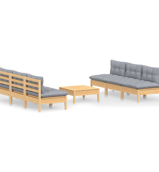 7-tlg. Garten-Lounge-Set mit Grauen Kissen Kiefernholz
