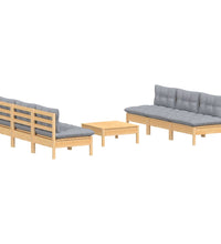 7-tlg. Garten-Lounge-Set mit Grauen Kissen Kiefernholz