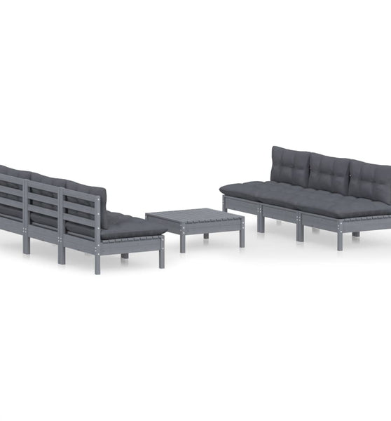 7-tlg. Garten-Lounge-Set mit Anthrazit Kissen Kiefernholz