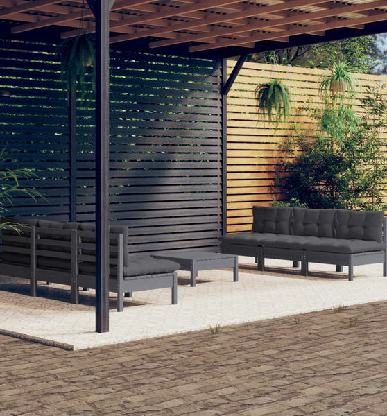 7-tlg. Garten-Lounge-Set mit Anthrazit Kissen Kiefernholz