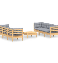 7-tlg. Garten-Lounge-Set mit Grauen Kissen Kiefernholz