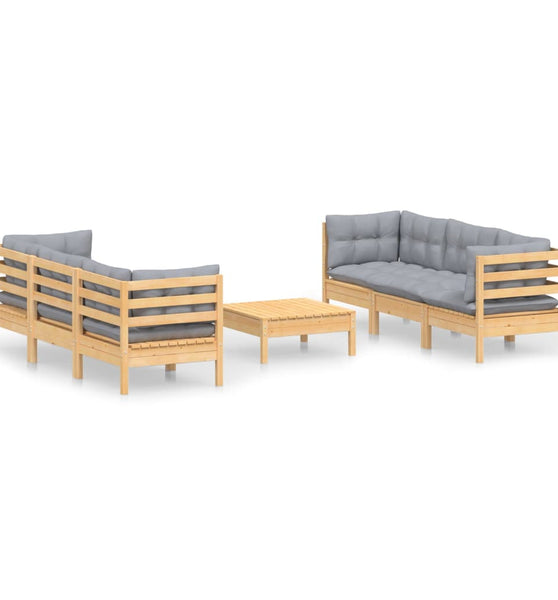 7-tlg. Garten-Lounge-Set mit Grauen Kissen Kiefernholz