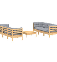 7-tlg. Garten-Lounge-Set mit Grauen Kissen Kiefernholz