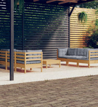 7-tlg. Garten-Lounge-Set mit Grauen Kissen Kiefernholz