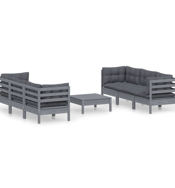 7-tlg. Garten-Lounge-Set mit Anthrazit Kissen Kiefernholz