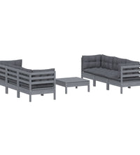 7-tlg. Garten-Lounge-Set mit Anthrazit Kissen Kiefernholz