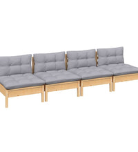 4-Sitzer-Gartensofa mit Grauen Kissen Massivholz Kiefer