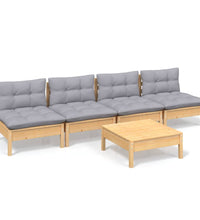 5-tlg. Garten-Lounge-Set mit Grauen Kissen Kiefernholz