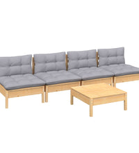 5-tlg. Garten-Lounge-Set mit Grauen Kissen Kiefernholz