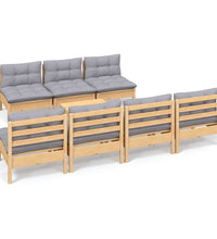 8-tlg. Garten-Lounge-Set mit Grauen Kissen Kiefernholz