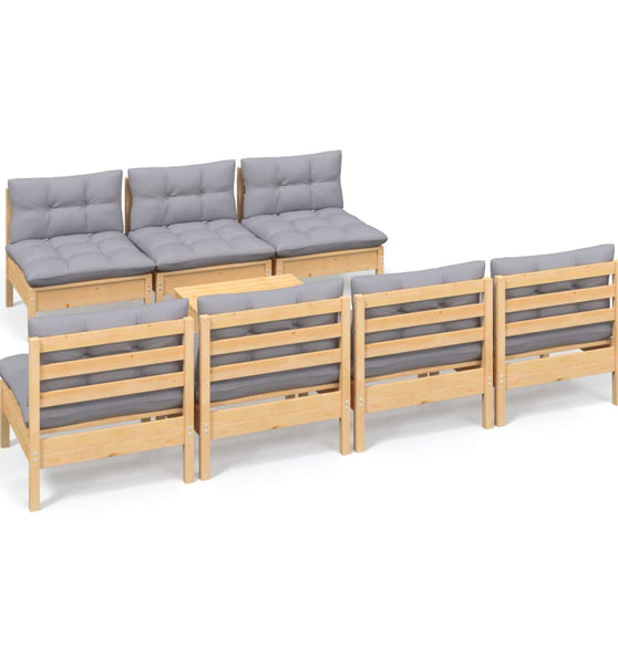 8-tlg. Garten-Lounge-Set mit Grauen Kissen Kiefernholz
