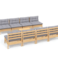 9-tlg. Garten-Lounge-Set mit Grauen Kissen Kiefer Massivholz