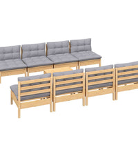 9-tlg. Garten-Lounge-Set mit Grauen Kissen Kiefer Massivholz