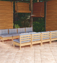 9-tlg. Garten-Lounge-Set mit Grauen Kissen Kiefer Massivholz