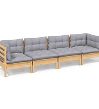 4-tlg. Garten-Lounge-Set mit Grauen Kissen Kiefer Massivholz