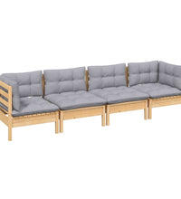 4-tlg. Garten-Lounge-Set mit Grauen Kissen Kiefer Massivholz