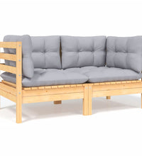 4-tlg. Garten-Lounge-Set mit Grauen Kissen Kiefer Massivholz