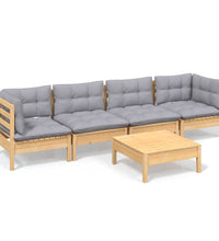 5-tlg. Garten-Lounge-Set mit Grauen Kissen Kiefer Massivholz