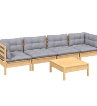 5-tlg. Garten-Lounge-Set mit Grauen Kissen Kiefer Massivholz