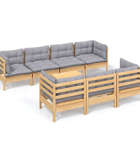 8-tlg. Garten-Lounge-Set mit Grauen Kissen Kiefer Massivholz