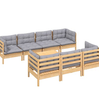 8-tlg. Garten-Lounge-Set mit Grauen Kissen Kiefer Massivholz