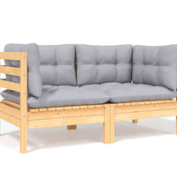 8-tlg. Garten-Lounge-Set mit Grauen Kissen Kiefer Massivholz