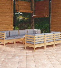 8-tlg. Garten-Lounge-Set mit Grauen Kissen Kiefer Massivholz