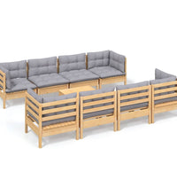 9-tlg. Garten-Lounge-Set mit Grauen Kissen Kiefer Massivholz