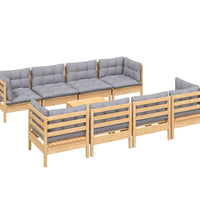 9-tlg. Garten-Lounge-Set mit Grauen Kissen Kiefer Massivholz